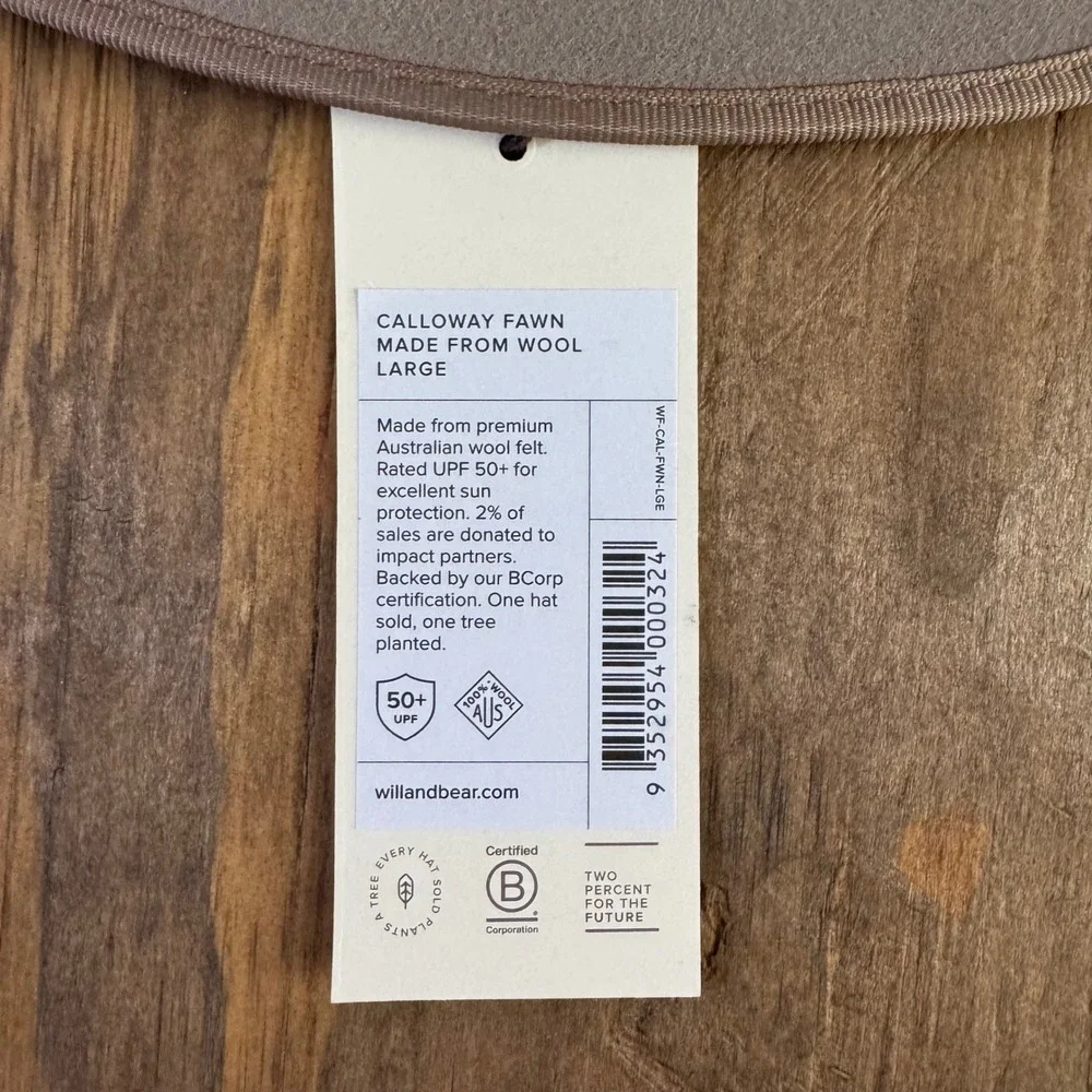 NWT Will &Bear Calloway Fawn Wool Felt Rancher Hat Large 59cm UPF50+